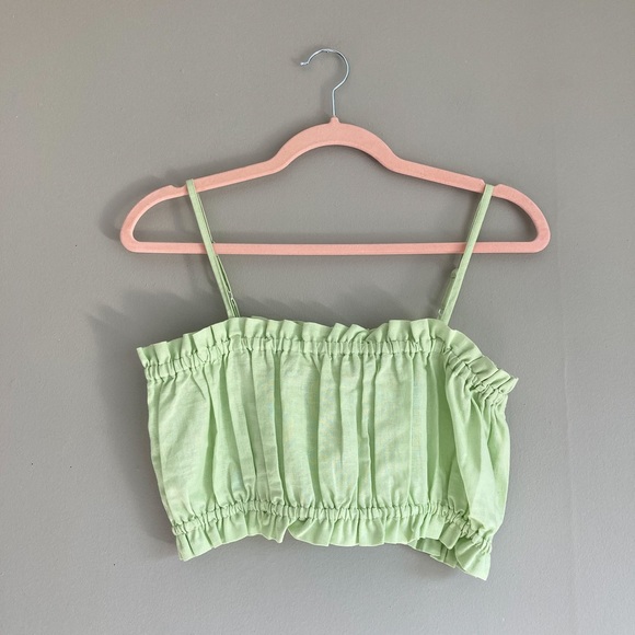 NWOT Maison Essentiele Cropped Pastel Gathered Cotton Linen Coastal Beach Cami - Picture 3 of 5